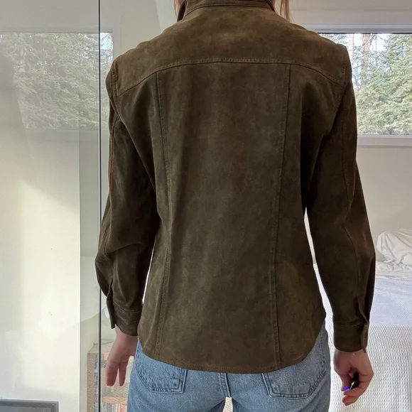 100% suede Jones New York Olive Leather Jacket - Picture 4 of 10